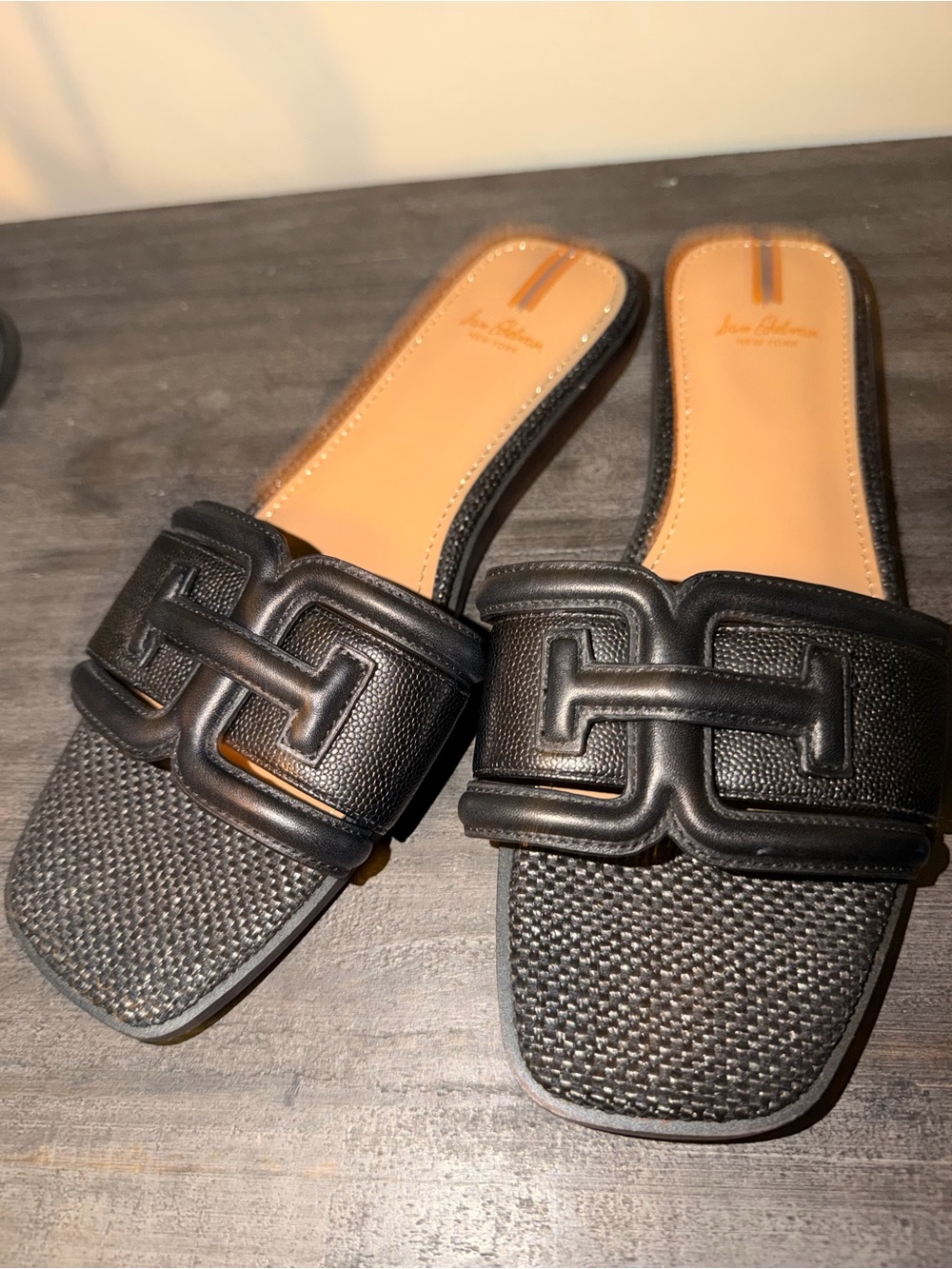 Sam Edelman Black Leather Slide Mules with Woven Toe